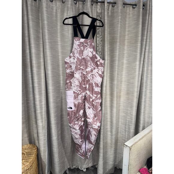 The North Face Women's Insulated Ski Bibs W/pockets 1XL Long Pink Camo - Picture 2 of 2